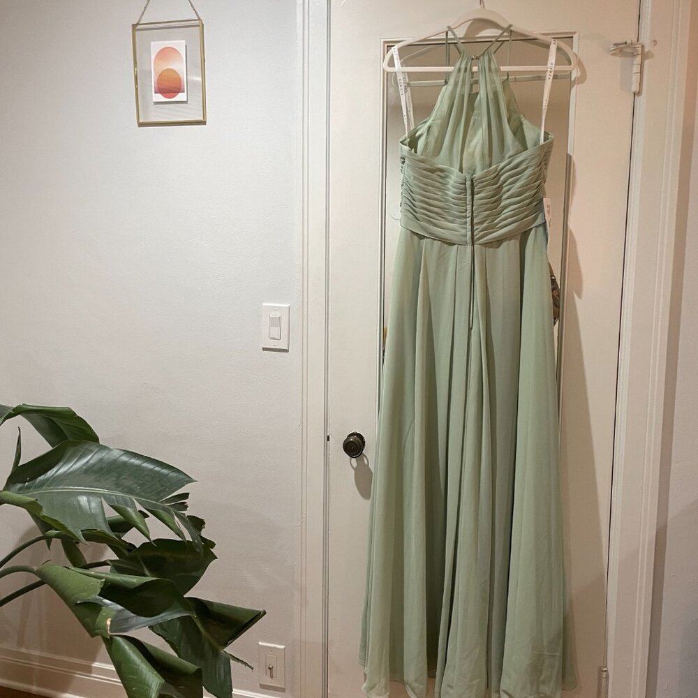 Dusty Sage Pleated Chiffon Bridesmaids Formal Dress